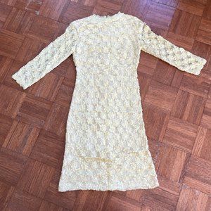 Vintage yellow 3D flower lace dress